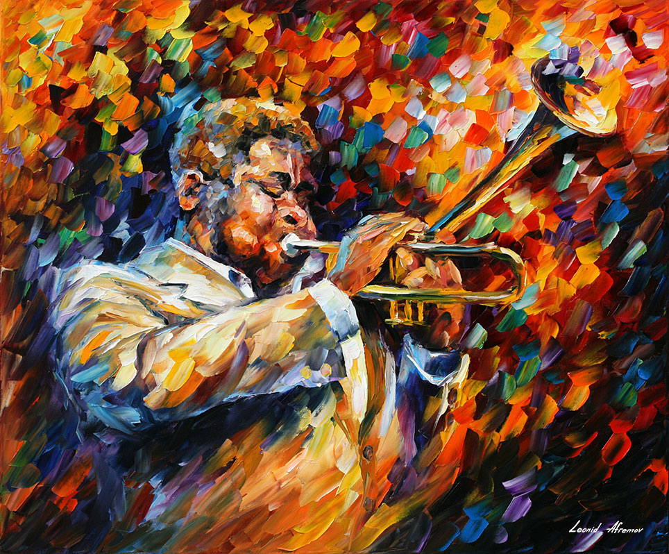 dizzy gillespieのアート DIZZY GILLESPIE JAZZ — PALETTE KNIFE Oil Painting On Canvas By